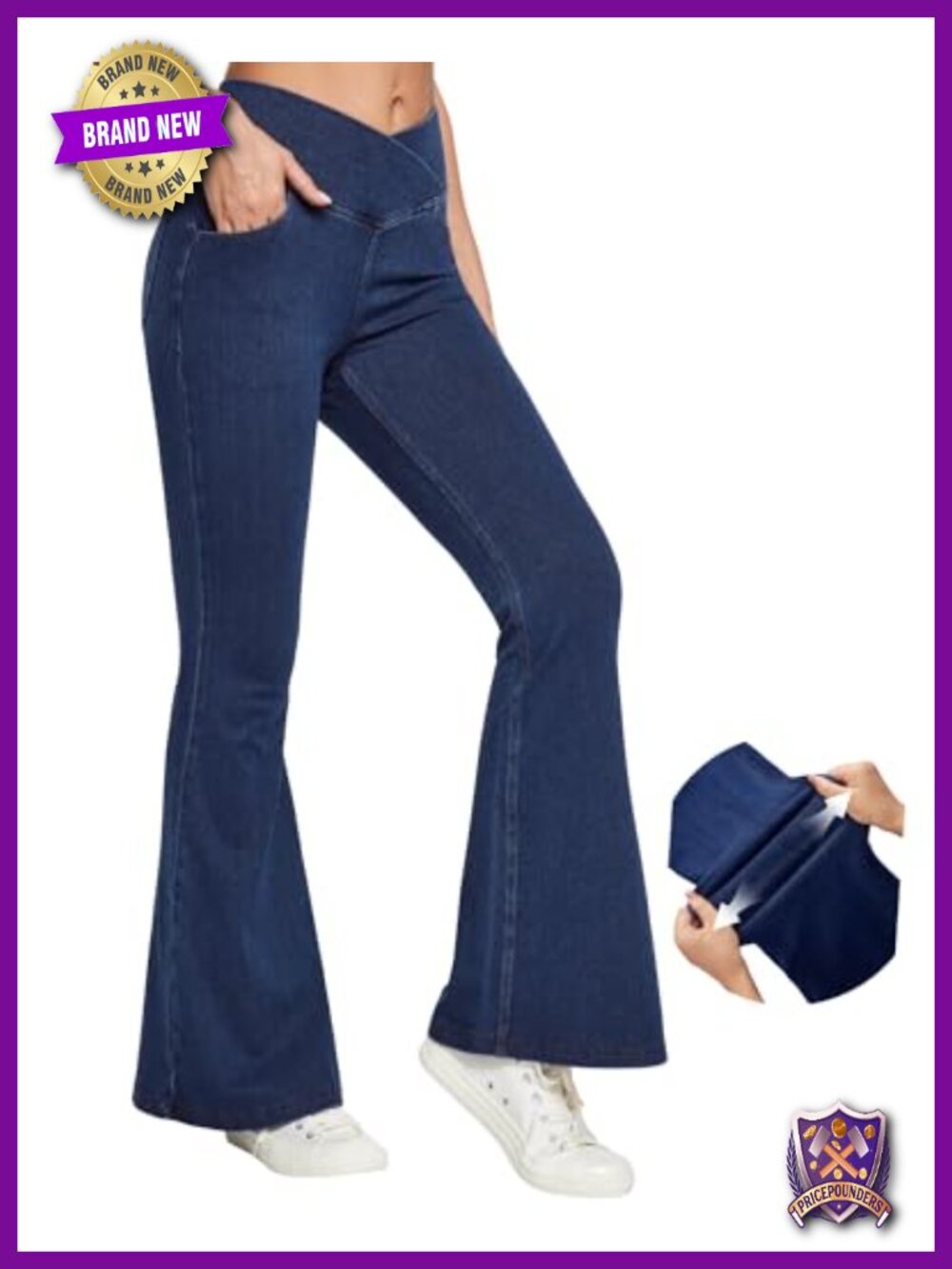 Stretchy Bell Bottom Jeans Pull On High Waist Flare Leggings